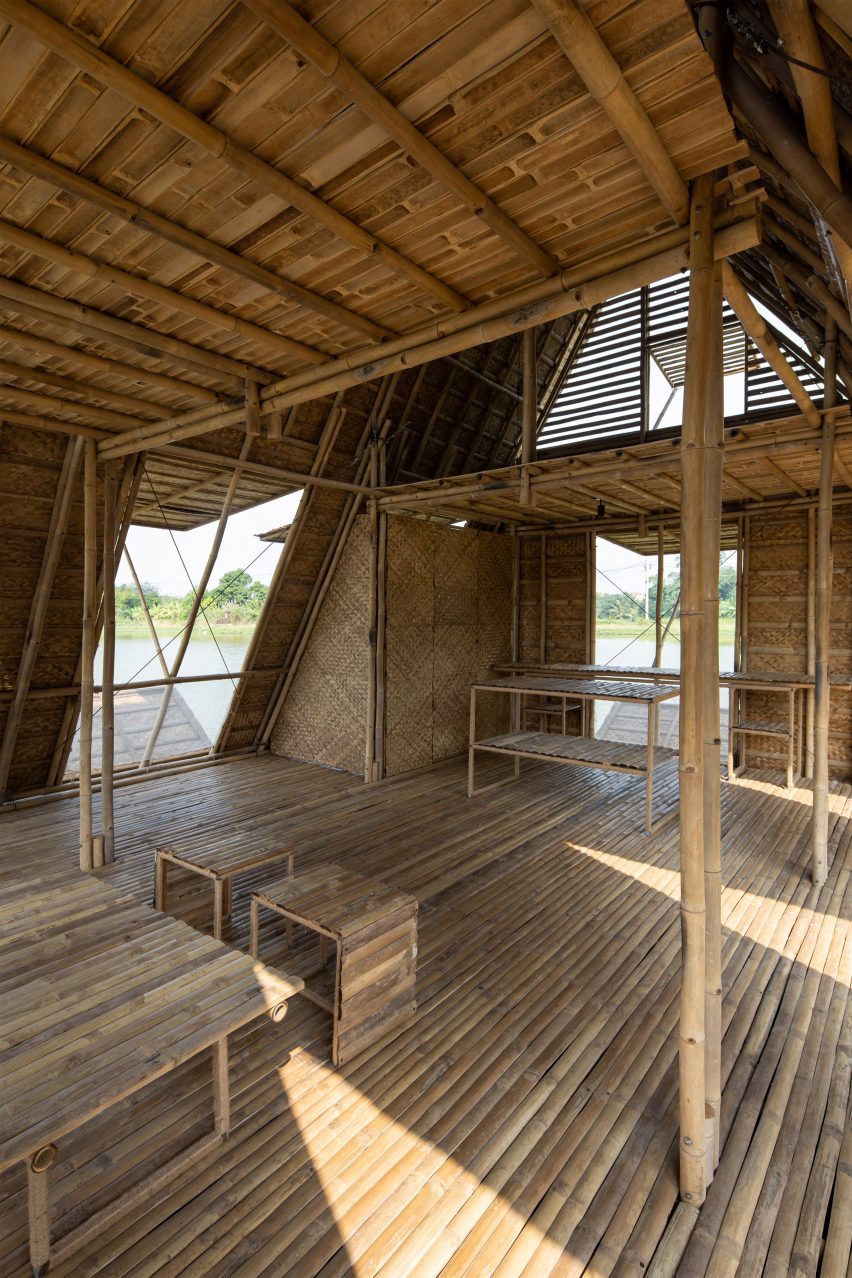 Interior of Floating Bamboo House by H&P Architects