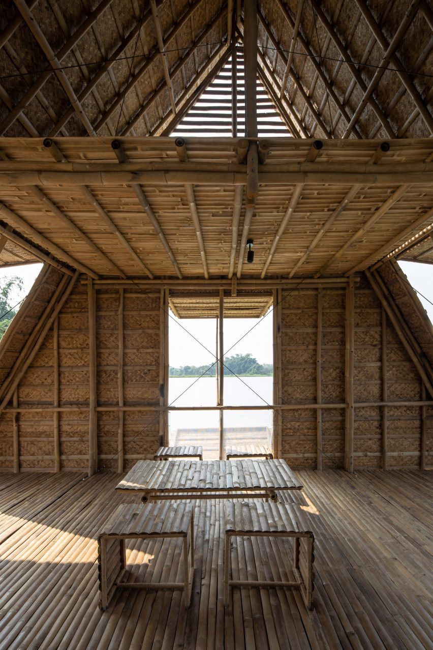 Interior of Floating Bamboo House by H&P Architects