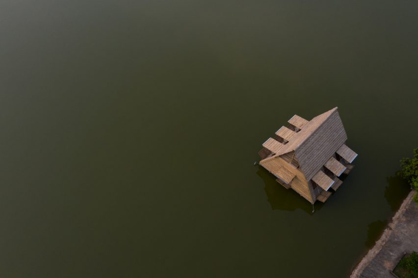 Exterior of Floating Bamboo House by H&P Architects