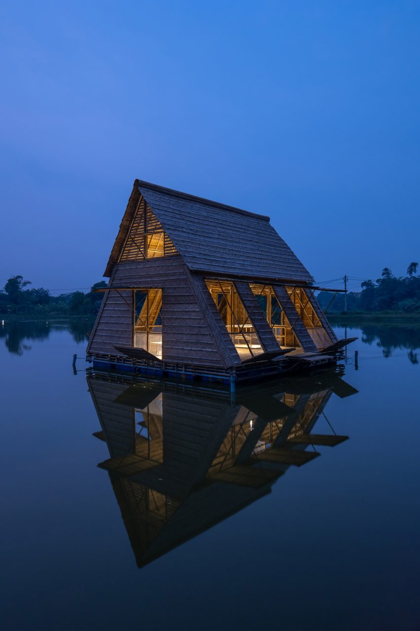 Exterior of Floating Bamboo House by H&P Architects