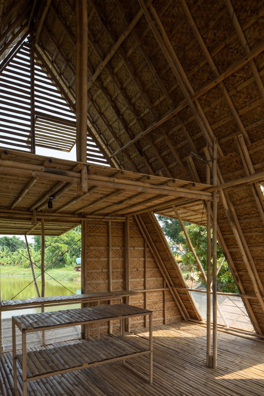 Interior of Floating Bamboo House by H&P Architects