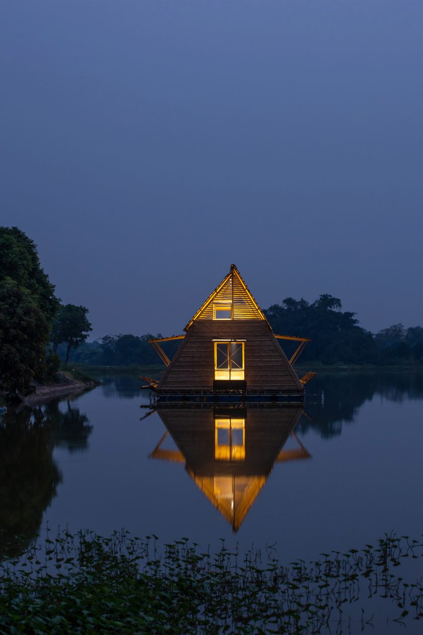 Exterior of Floating Bamboo House by H&P Architects