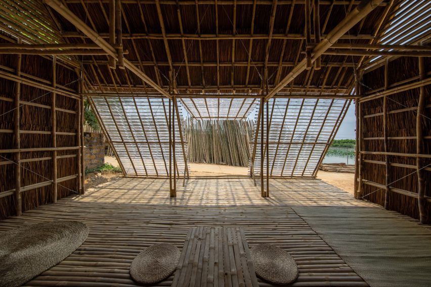Interior of Floating Bamboo House by H&P Architects