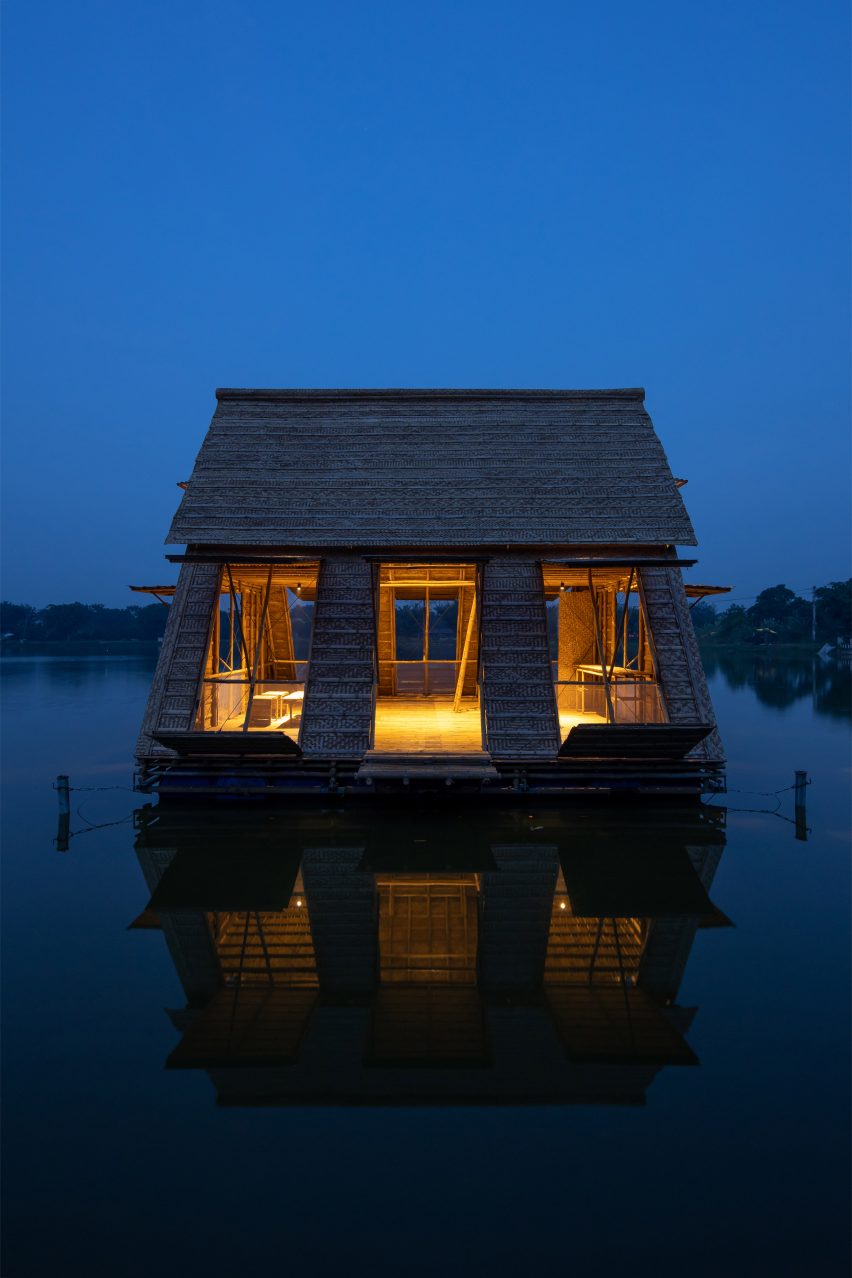 Exterior of Floating Bamboo House by H&P Architects