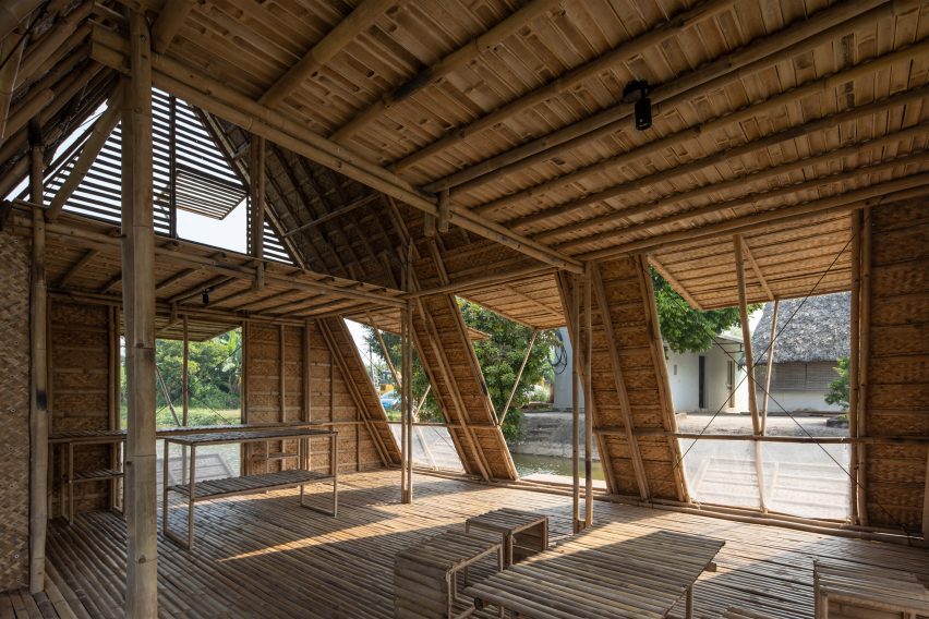 Interior of Floating Bamboo House by H&P Architects