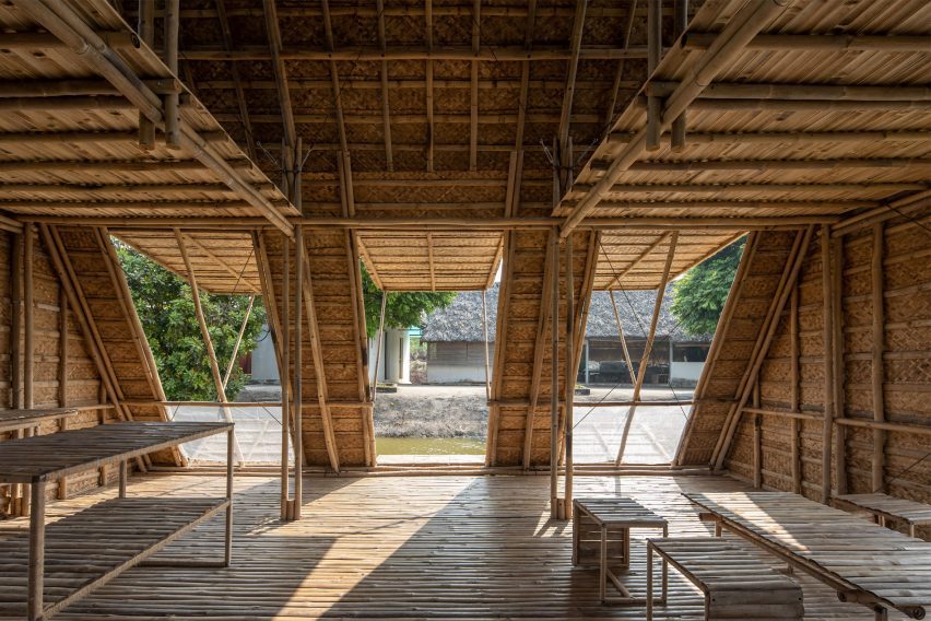 Interior of Floating Bamboo House by H&P Architects