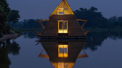Exterior of Floating Bamboo House by H&P Architects