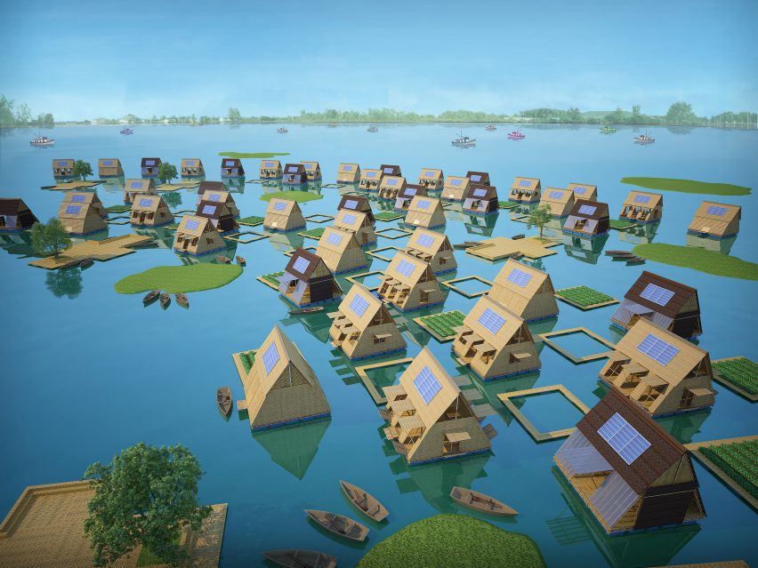 Render of Floating Bamboo House by H&P Architects