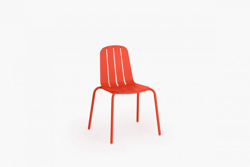 Red chair on white backdrop
