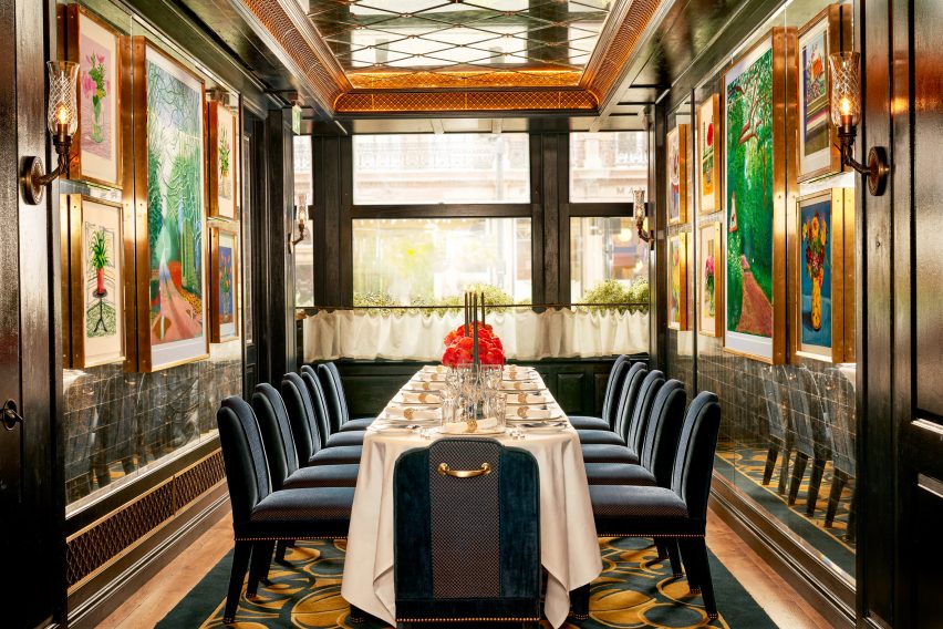 mirrored walls and david hockney artworks adorn the george club in mayfair