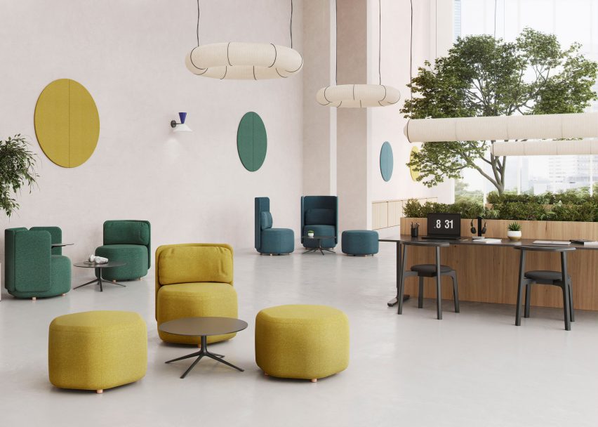 Hexagonal seats in office space