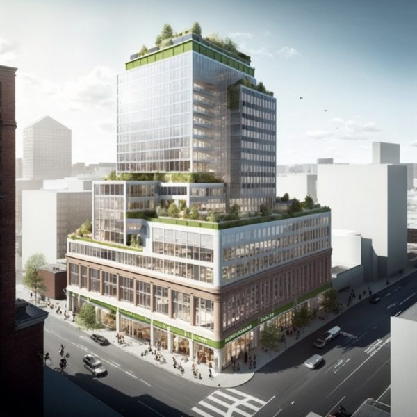 Midjourney image of a building designed by Hickok Cole using ChatGPT