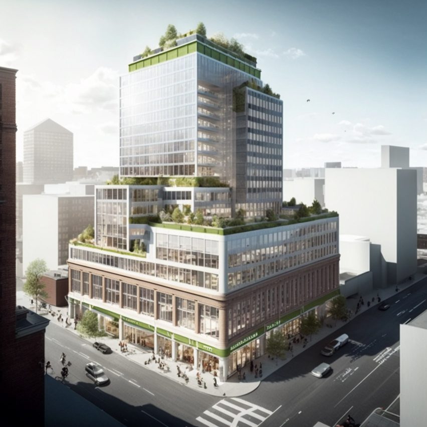 Midjourney image of a building designed by Hickok Cole using ChatGPT