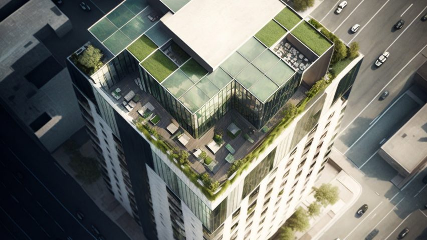 Midjourney image of a building designed by Hickok Cole using ChatGPT