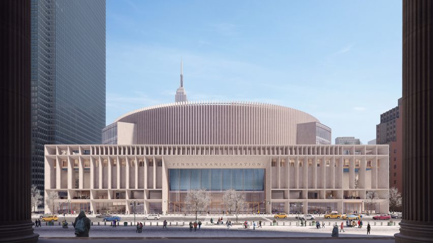Facade of PAU and HOK's moynihan train hall