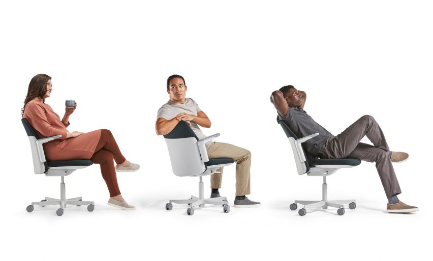 Three people sitting in Path office chairs by Humanscale