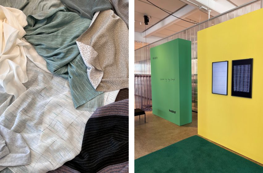 French designer Inga Sempé has collaborated with Kvadrat Residential creative director to create a collection of fabrics that translate continuous and rhythmic lines drawn by Sempé into yarn and fabrics