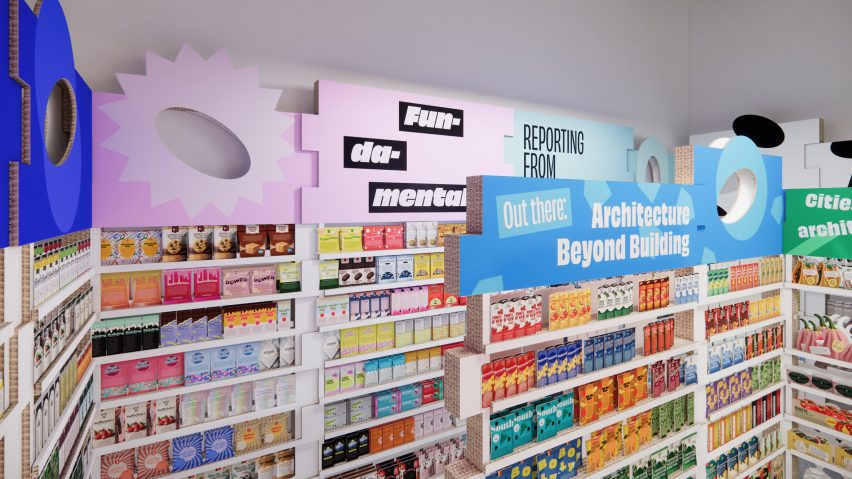 Aisles of Latvian Pavilion supermarket