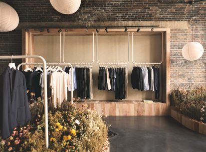 White clothes rails inside Lestrange store in Coal's Drop Yard
