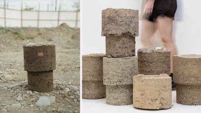 Photo of stool made using rammed earth technique