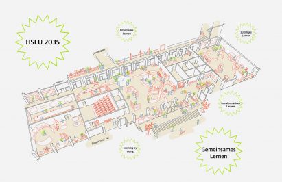 Architectural diagram showing the 3D layout of one floor of a school building