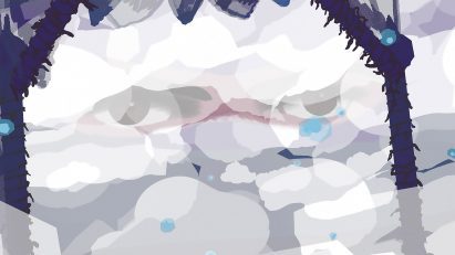Visualisation showing abstract image with a pair of eyes faintly visible