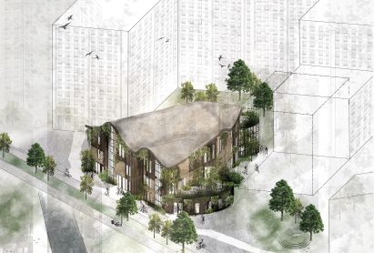 Building colourised among black and white city