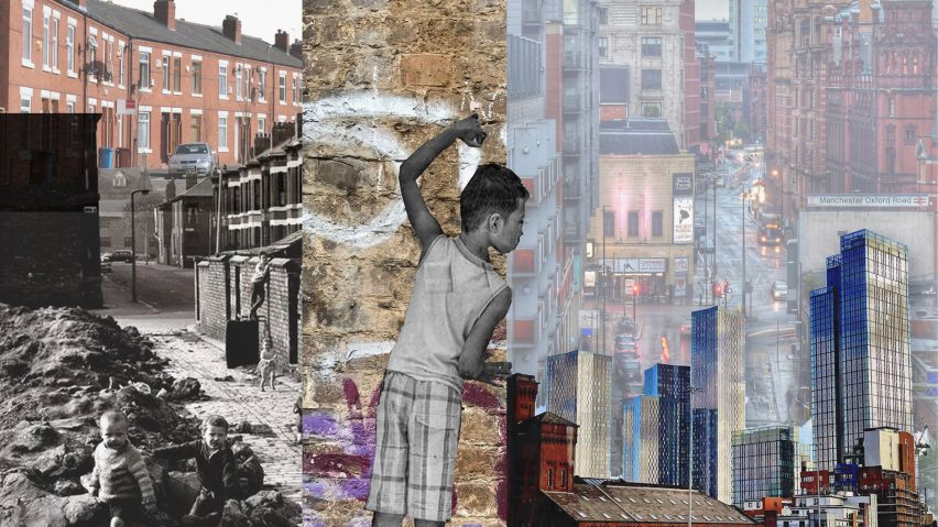 Collage made up of town and cityscape images