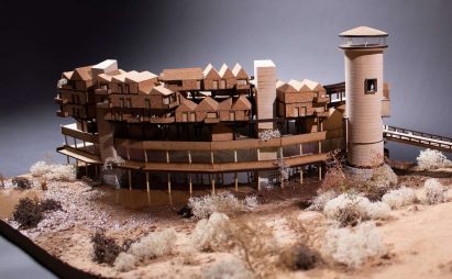 Model showing building with tower