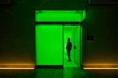 Green toilet exterior in Chiyoda Tokyo