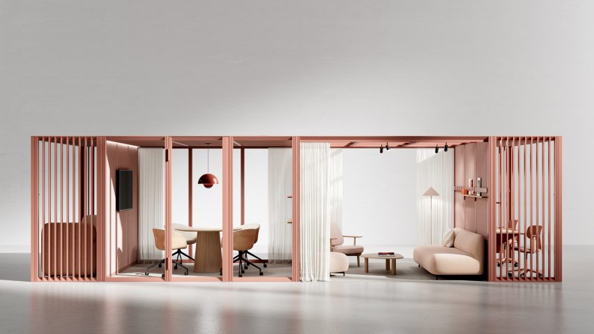 Pale pink OmniRoom setup on grey backdrop