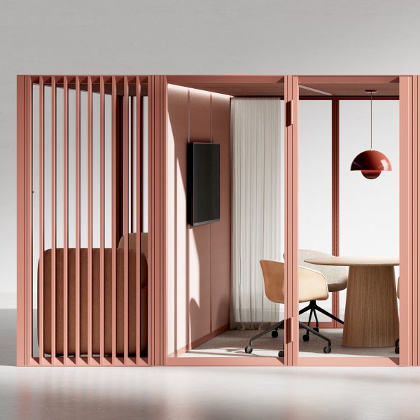 Pale pink OmniRoom setup on grey backdrop