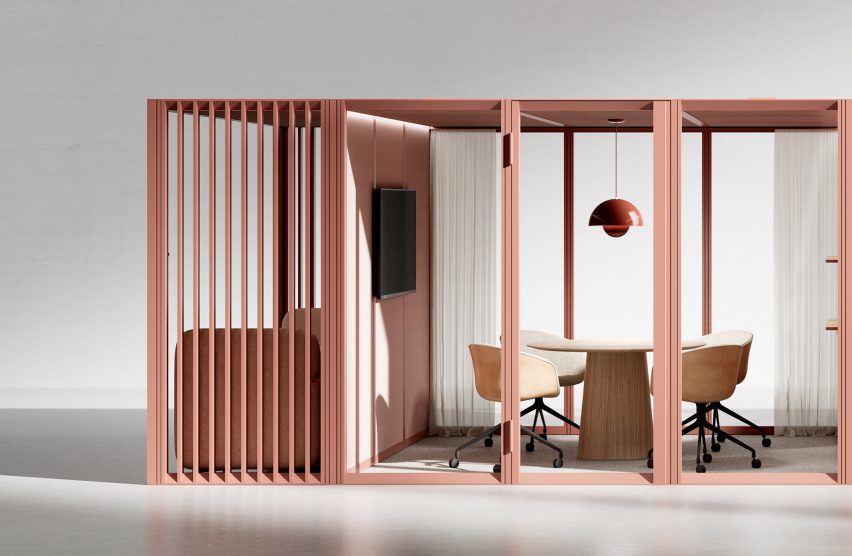 Pale pink OmniRoom setup on grey backdrop