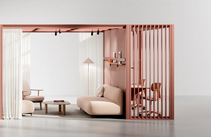 Pale pink OmniRoom setup on grey backdrop