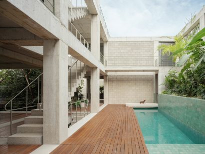 Blue-tiled lap pool