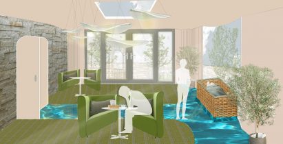 Visualisation of brightly coloured funeral home