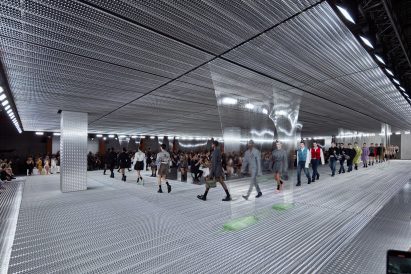 Slime drips from the ceiling of Prada show