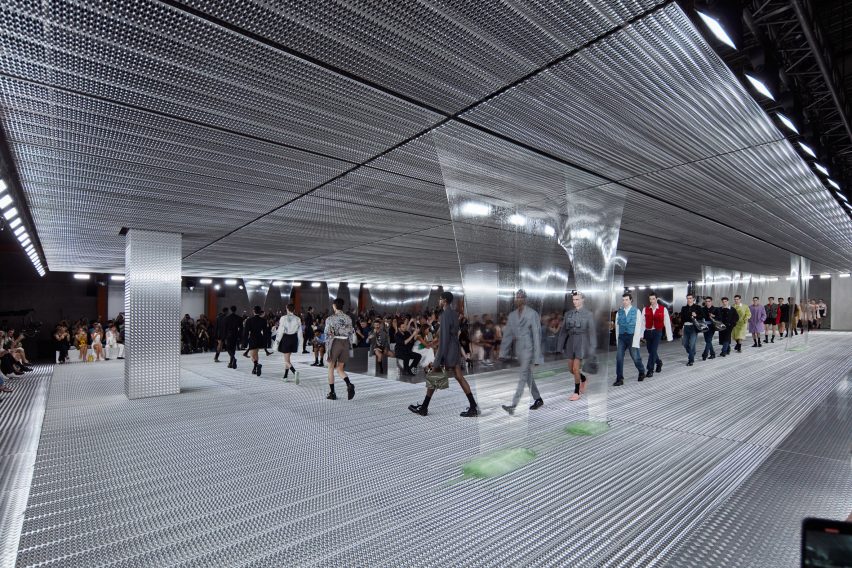 Slime drips from the ceiling of Prada show