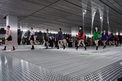 Models walking Prada menswear show