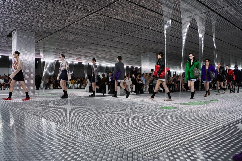 Models walking Prada menswear show