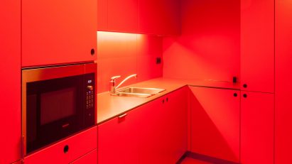 Red kitchen interior