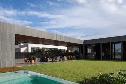 Rectilinear home and swimming pool by Reims 502
