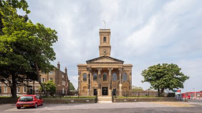 Exterior of Sheerness Dockyard Church renovation by Hugh Broughton Architects 