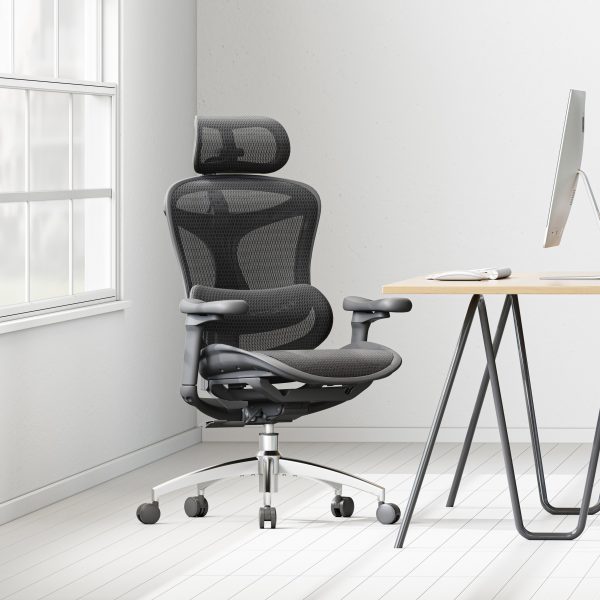 Black office chair in home office