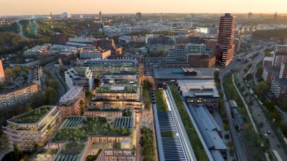 Aerial view of Stockholm Wood City