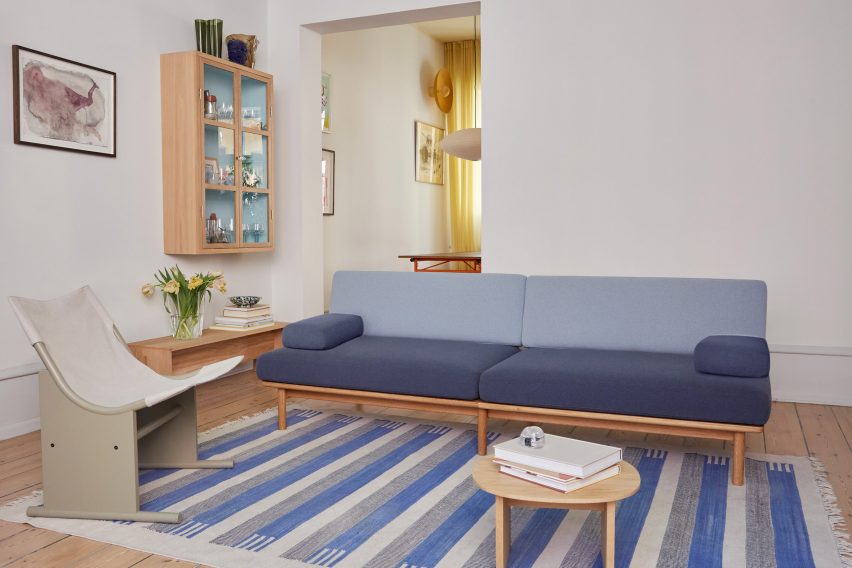 Blue sofa in Scandi-style interior