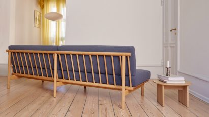 Blue sofa in Scandi-style interior