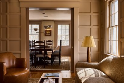 View into a private dining room from a lounge