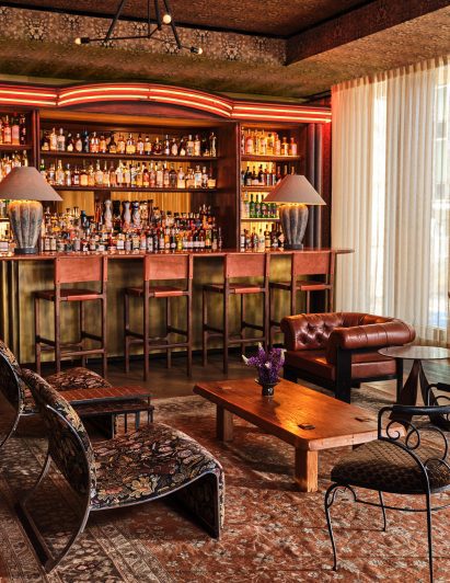 Bar with red neon strips around the top