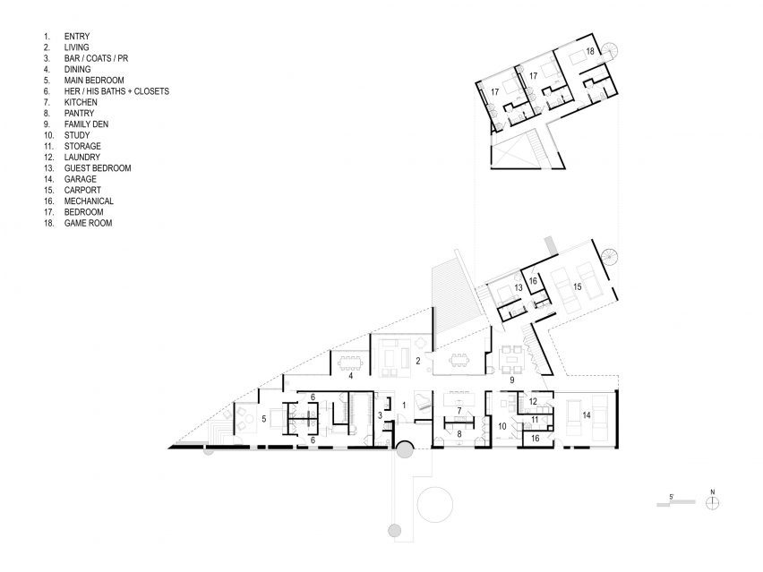Ground floor and upper floor plan of Casa Escuda by Tobin Smith Architect